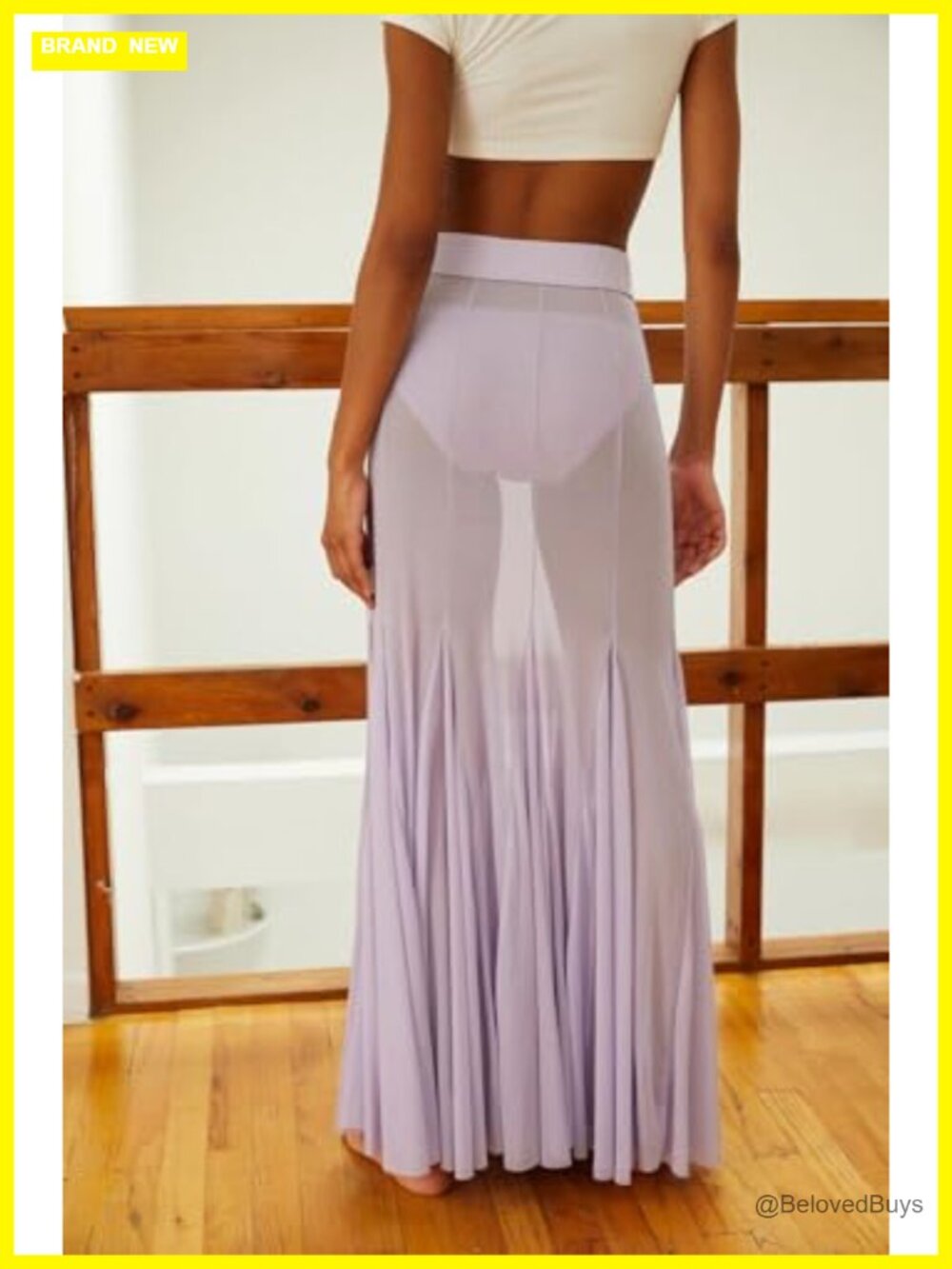 Mesh Pleated Flowy Tulle Maxi Skirt High Rise Beach Cover Up - Picture 5 of 6